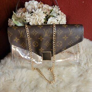 Upcycled authentic Designer LV canvas stadium clear crossbody